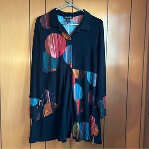 Michael Tyler Black & Circular Pattern Button Down Long Sleeve Mini Dress Size M